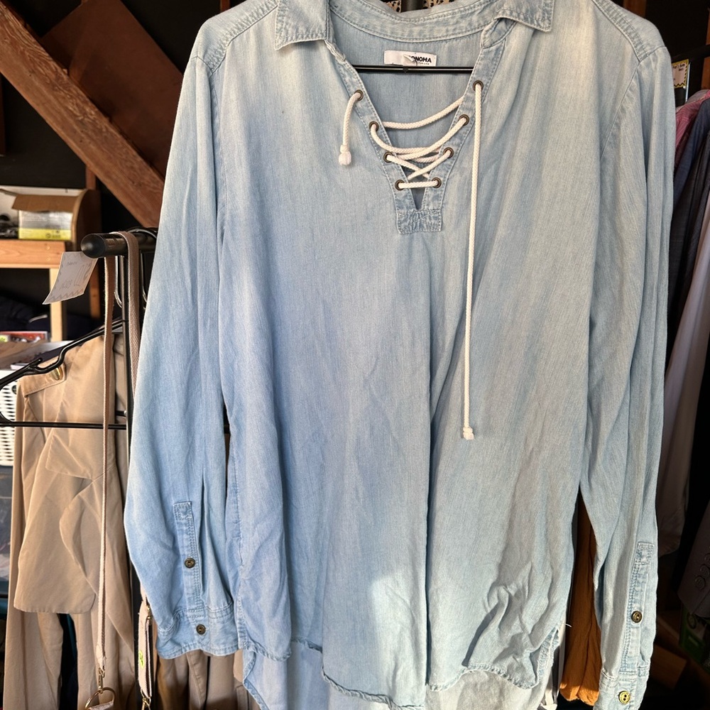 Sonoma Light Wash Lace-Up Denim Tunic